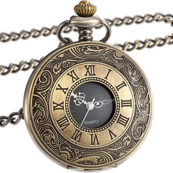 Vintage Roman Numerals Scale Quartz with Chain Bronze - Picture 1 of 9